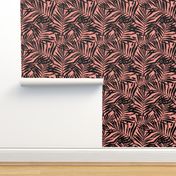 Brush palm leaves – black on bright coral