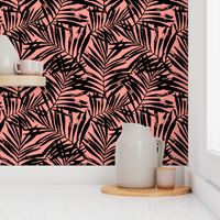 Brush palm leaves – black on bright coral