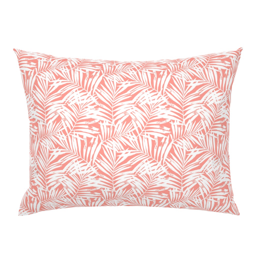 Brush palm leaves – white on bright coral