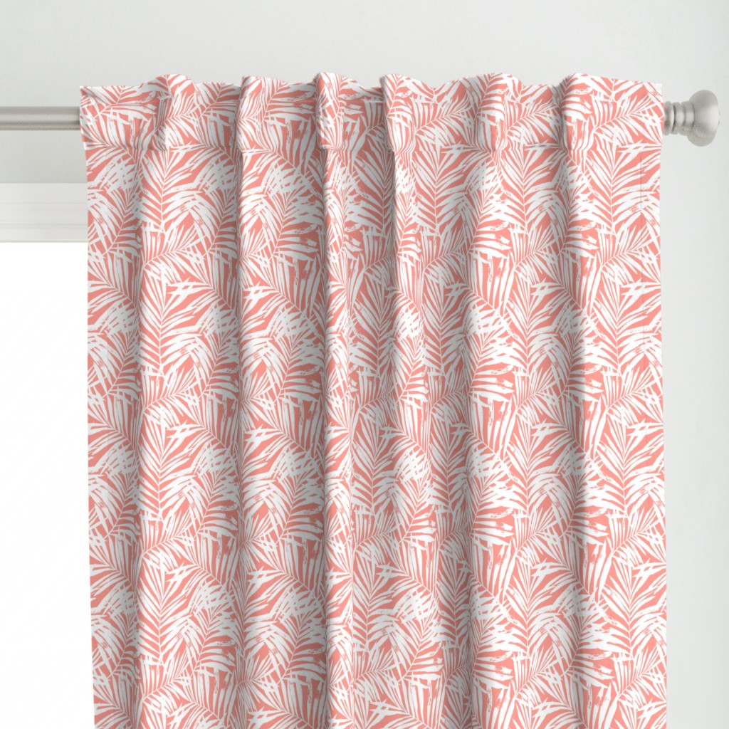 Brush palm leaves – white on bright coral