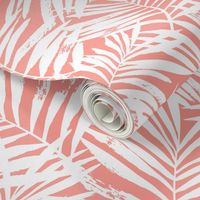 Brush palm leaves – white on bright coral