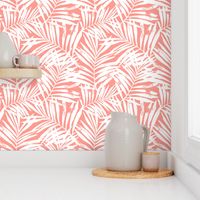 Brush palm leaves – white on bright coral