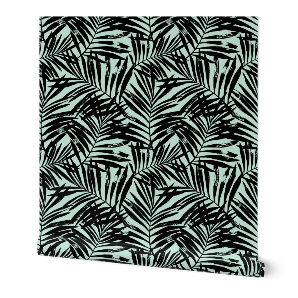 Brush palm leaves – black on mint