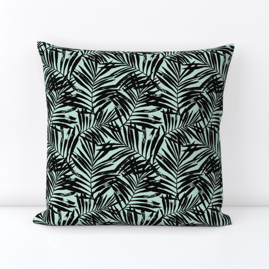 Brush palm leaves – black on mint