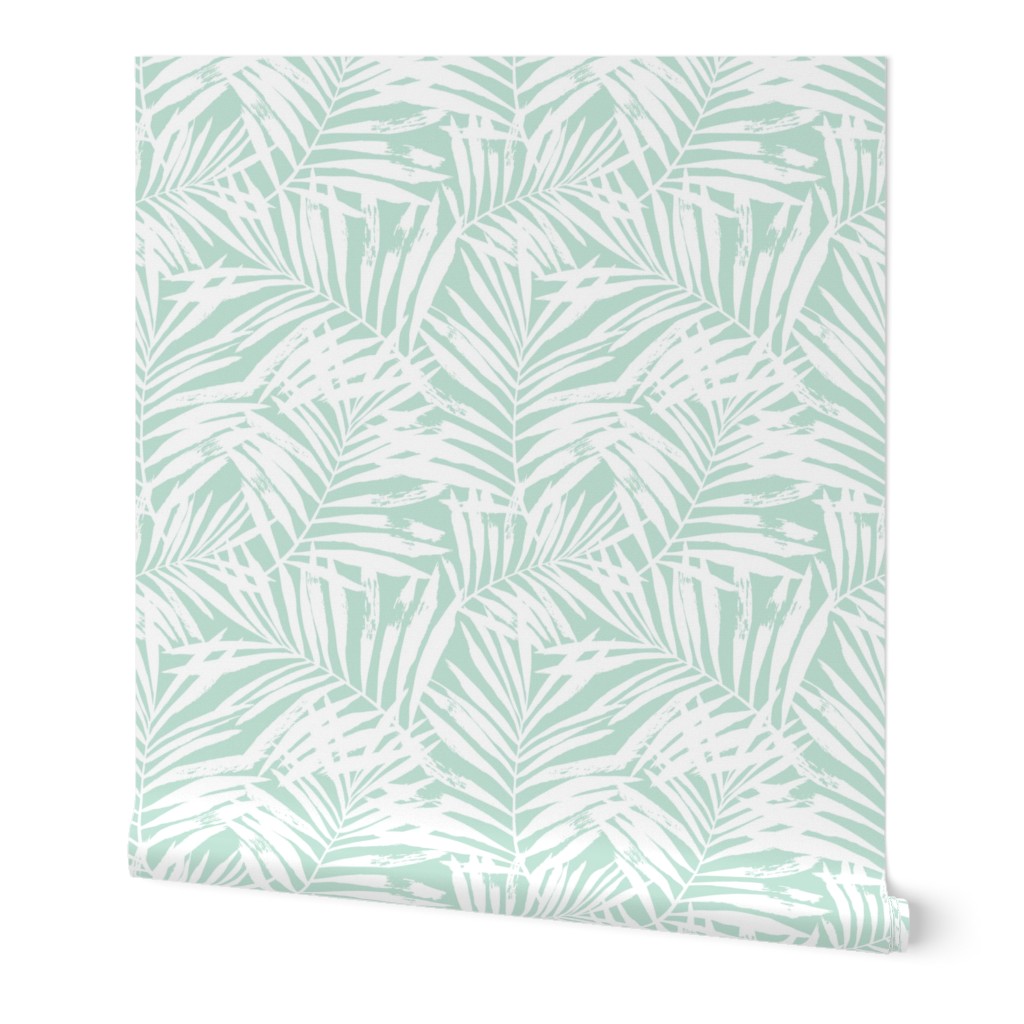 Brush palm leaves – white on mint