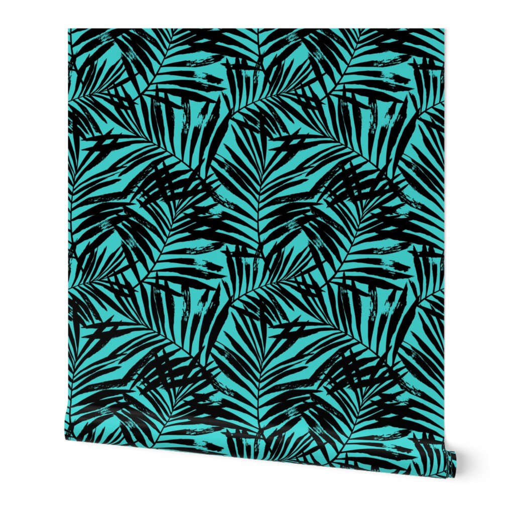 Brush palm leaves – black on turquoise