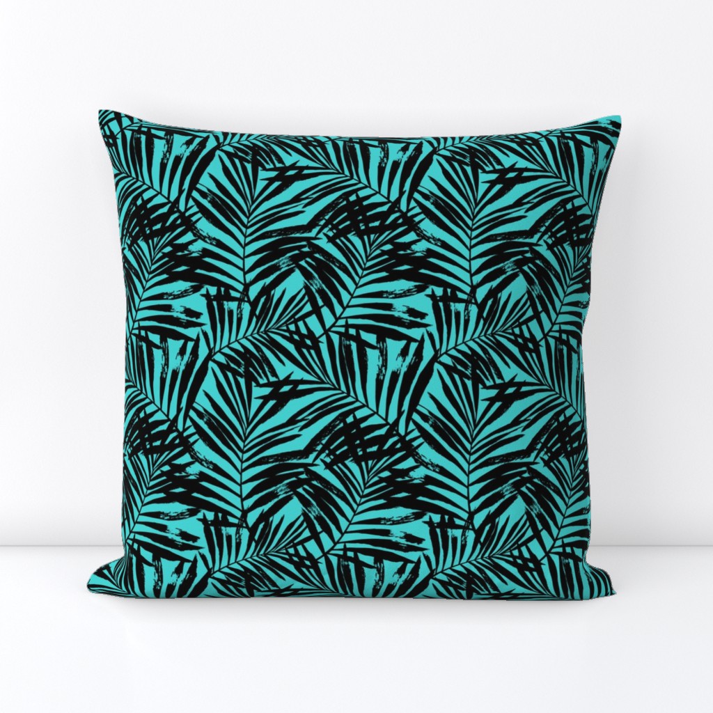 Brush palm leaves – black on turquoise