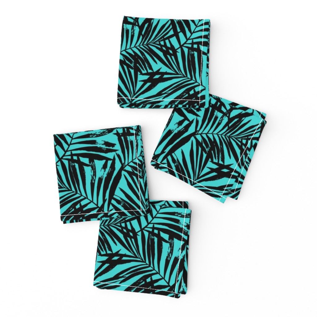 Brush palm leaves – black on turquoise