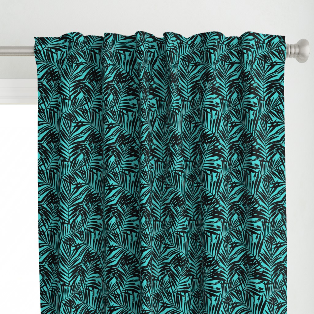 Brush palm leaves – black on turquoise