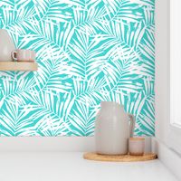 Brush palm leaves – white on turquoise