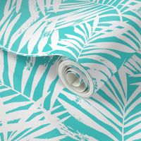 Brush palm leaves – white on turquoise