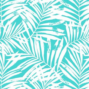 Brush palm leaves – white on turquoise