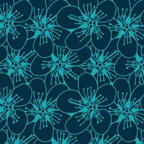 Blue Flowers On Green Seamless Pattern