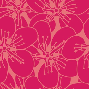 Pink Flowers On Coral Seamless Pattern