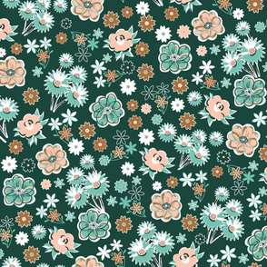 Pink and Mint Floral on Forest