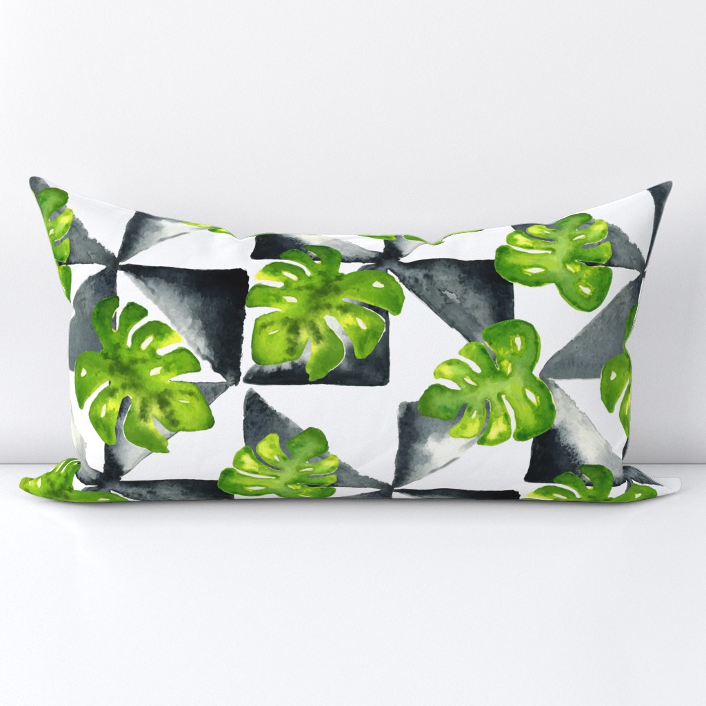 19-10d Black White Geometric Geo Monstera -01