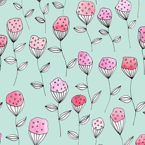 Floral design pink with turqouis background