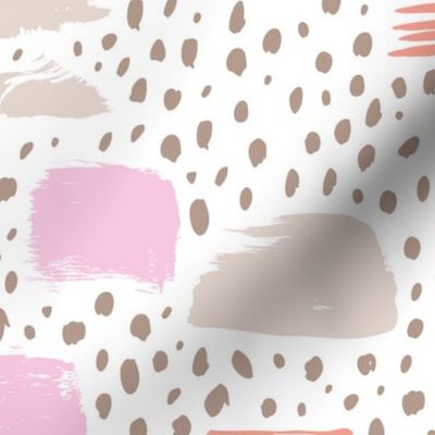 Strokes dots cross and spots raw abstract brush strokes memphis scandinavian style taupe beige coral pink