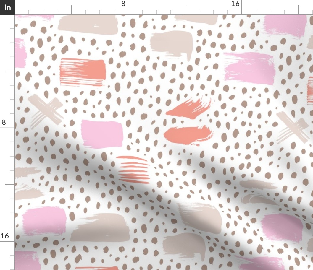 Strokes dots cross and spots raw abstract brush strokes memphis scandinavian style taupe beige coral pink