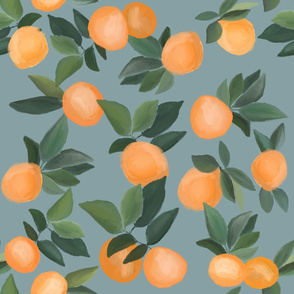 orange grove scattered on gray blue - LARGE 