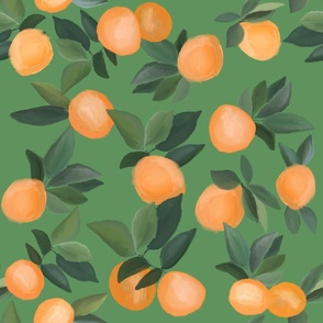 oranges scattered on tropical green 