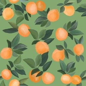 oranges scattered on soft green