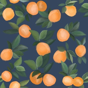 oranges scattered on navy