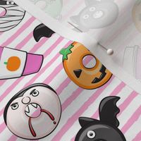 Halloween coffee and donuts - pink with pink stripes  - bats, pumpkins, spider web, vampire - LAD19 