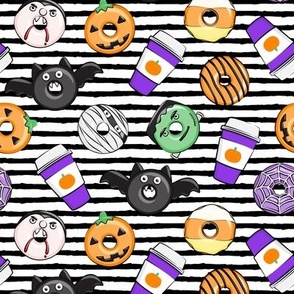 Halloween coffee and donuts - purple with black stripes  - bats, pumpkins, spider web, vampire - LAD19 