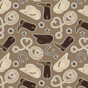 Cute Cowboy Theme Pattern Brown - Small Scale