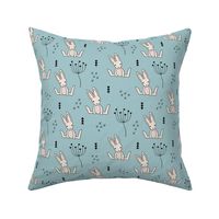Adorable baby hare bunny geometric scandinavian style rabbit for kids gender neutral cool blue autumn collection