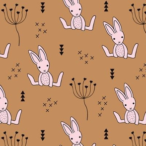 Adorable baby hare bunny geometric scandinavian style rabbit for kids gender neutral pink brown sugar autumn collection