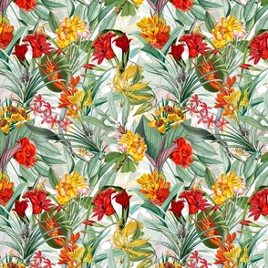 10" Pierre-Joseph Redouté Vintage Tropical Palm Jungle,antique hawaiian pattern,white