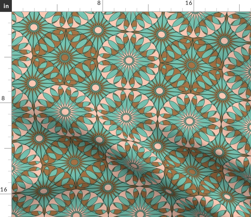 Entwined -  Geometric Tile - Turquoise, Pink, Bronze