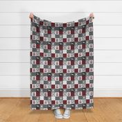 (3" small scale)  future firefighter patchwork fabric - plaid - dark grey and red C19BS