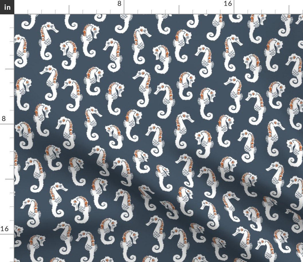 seahorses (blue, orange)