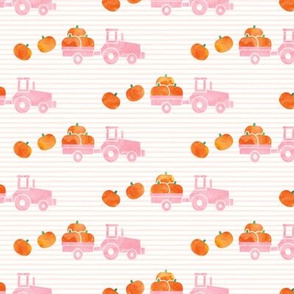 Pumpkin Picking - Fall Harvest - Pink Tractor on stripes - LAD19