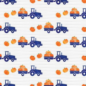 Pumpkin Picking - Fall Harvest - Blue Tractor on stripes - LAD19