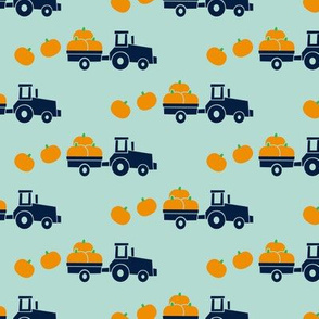 Pumpkin Picking - Fall Harvest - Blue Tractor on mint - LAD19