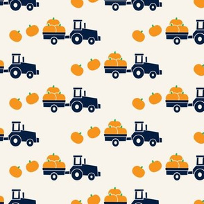 Pumpkin Picking - Fall Harvest - Blue Tractor on cream - LAD19