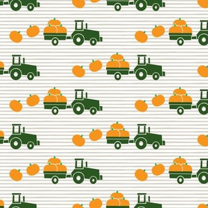 Pumpkin Picking - Fall Harvest - Green Tractor on stripes - LAD19