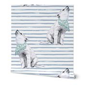 8" Baby Boy Wolf with Bandana and Blue Stripes