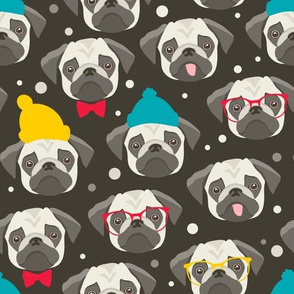 Pugs in winter hats and glasses