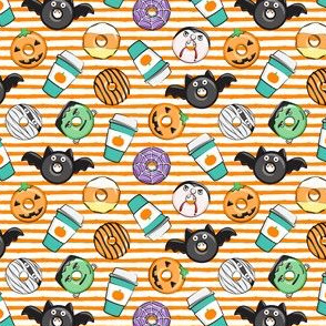 (3/4" scale) Halloween coffee and donuts - teal with orange stripes  - bats, pumpkins, spider web, vampire - LAD19 BS