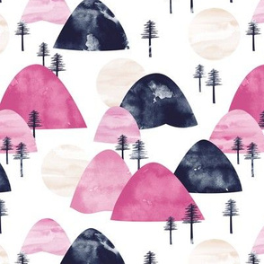 The hills little enchanted forest mountains trees and sun pink navy