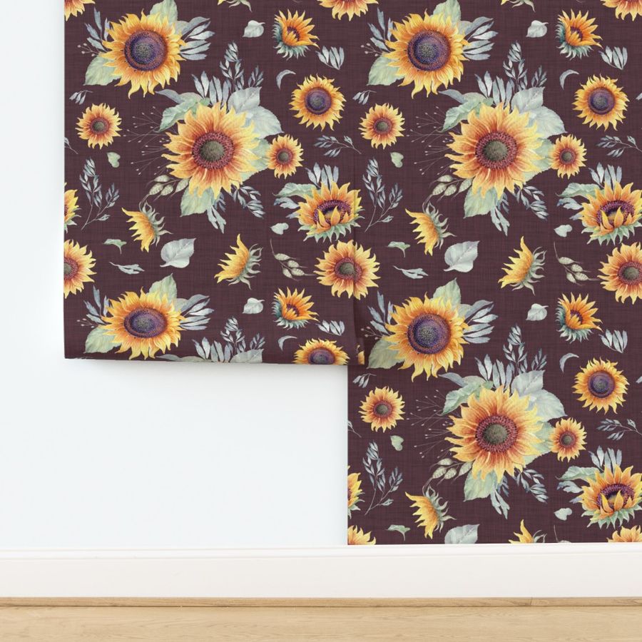 Sunrise Sunflowers// Eggplant Linen