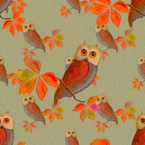 8x8-Inch Repeat of Friendly Owls on Pistachio Sage Background