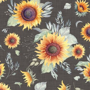 Sunrise Sunflowers // Charcoal Linen