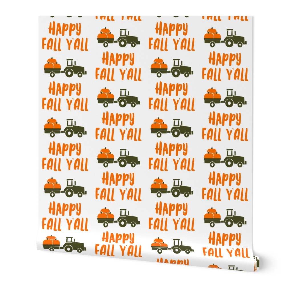 Happy Fall Y'all - pumpkin patch tractor - orange on white - LAD19