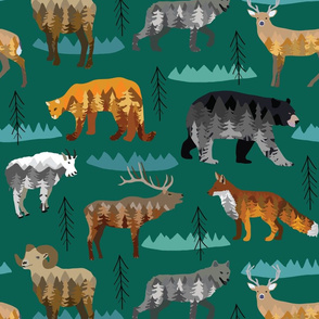 Mountain animals dark green